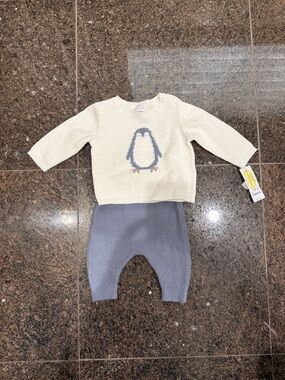 Carter's Cream Sweater and Blue Knit Pants Baby Matching Set with Penguin